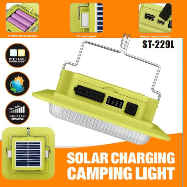 Світлодіодний ліхтар кемпінг на сонячній батареї 229L-SMD, 3 АКБ 18650, Power Bank, магніт, ЗП Туре-C 229L-SMD фото