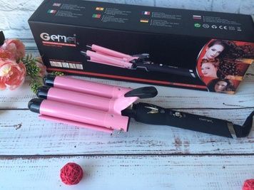 Потрійна плойка щипці для завивання волосся з турмаліновим покриттям Gemei GM-1956 ST 79-30-25 фото