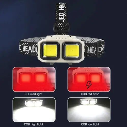 Ліхтар налобний HX-816S-2COB(white+red), Waterproof, датчик руху HX-816S фото