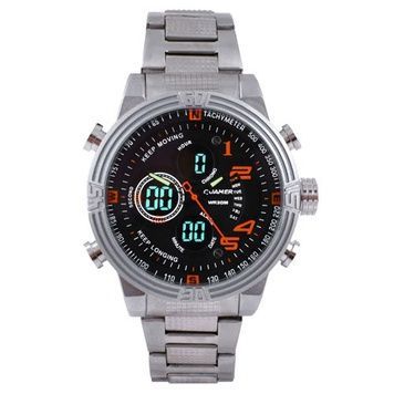 Годинник наручний QUAMER 1702, Box, сталевий браслет, dual time, waterproof 6M/Q1814 фото
