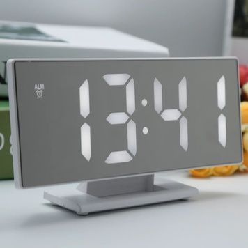 Електронний настільний дзеркальний LED-годинник DS-3618L білий підсвітка 6DS/3618L фото