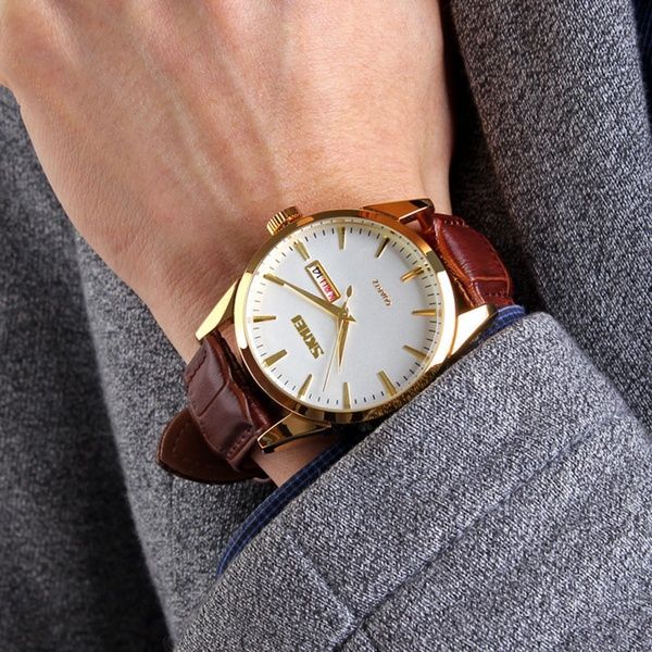 Skmei 9073GDWT-B Gold-White men 1080-1596 фото