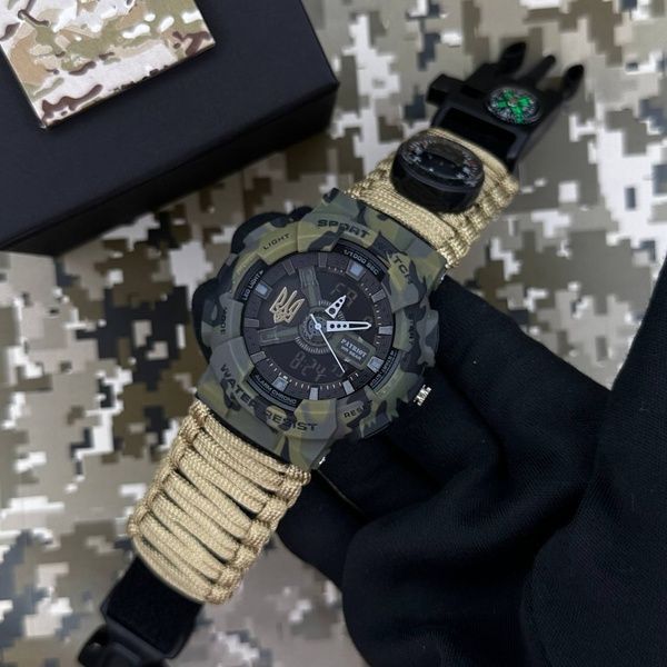 Patriot 005 Тризуб золото Camo Green Паракордовий ремінець Khaki + Коробка. 1201-0427 фото