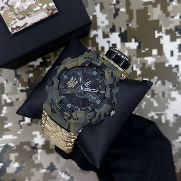 Patriot 005 Тризуб золото Camo Green Паракордовий ремінець Khaki + Коробка. 1201-0427 фото