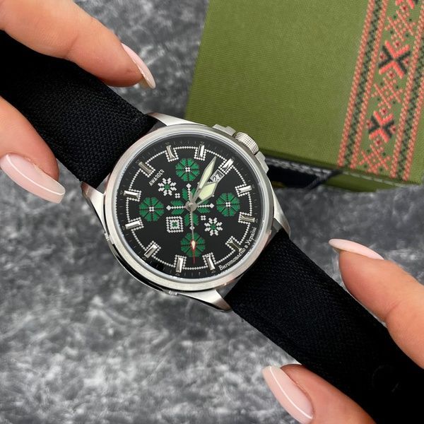 Awarder Embroidery Silver-Green Black Automatic 10ATM 1202-0004 фото