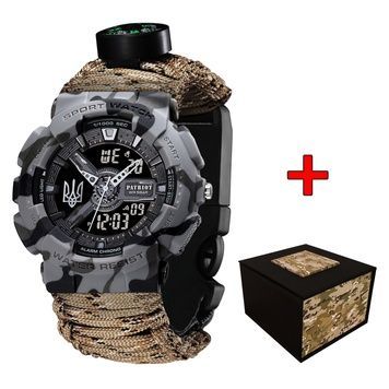 Patriot 005 Тризуб срібло Сірий камуфляж Паракордовий ремінець Desert Camo + Короб 1201-0400 фото