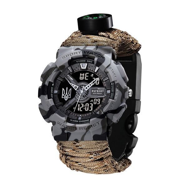 Patriot 005 Тризуб срібло Сірий камуфляж Паракордовий ремінець Desert Camo + Короб 1201-0400 фото