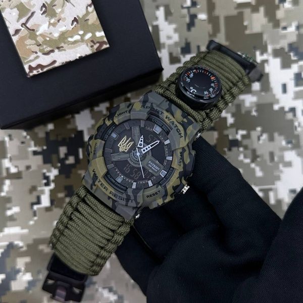 Patriot 005 Тризуб золото Camo Green Паракордовий ремінець Army Green + Коробка. 1201-0428 фото