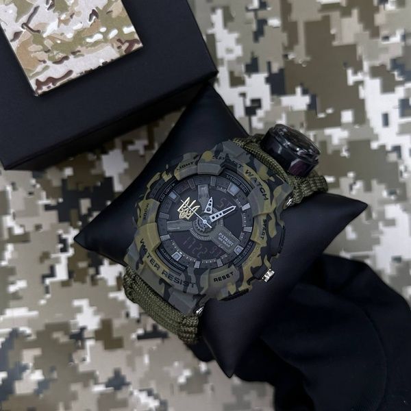 Patriot 005 Тризуб золото Camo Green Паракордовий ремінець Army Green + Коробка. 1201-0428 фото