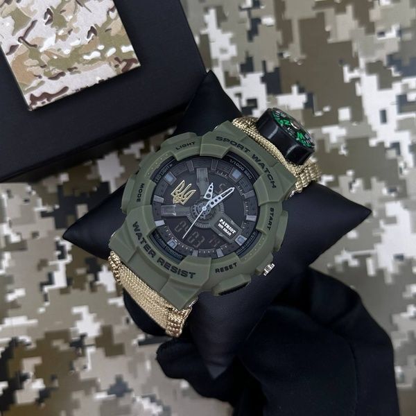 Patriot 005 Тризуб золото Army Green Паракордовий ремінець Khaki + Коробка. 1201-0430 фото