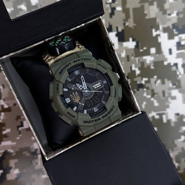 Patriot 005 Тризуб золото Army Green Паракордовий ремінець Khaki + Коробка. 1201-0430 фото