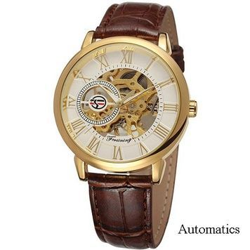 Forsining 8099A Gold-White-Brown Leather 1059-0286 фото