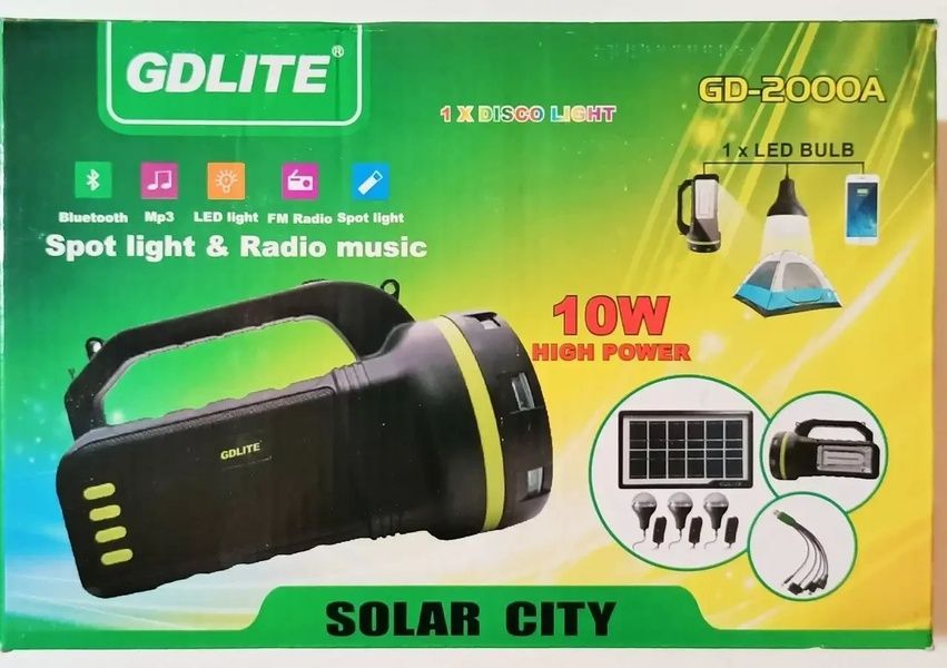 Портативна сонячна система GDLite GD-2000A, Power bank, сонячна панель 2000 фото