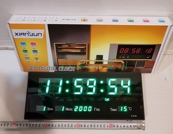 Настінний годинник Led з підсвіткою 3615 зелений, Електронний годинник, будильник, настільний годинник 6НЧ/3615g фото