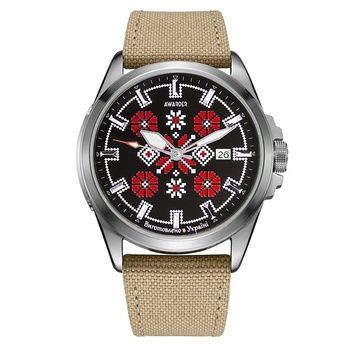 Awarder Embroidery Silver-Red Khaki Automatic 10ATM 1202-0026 фото