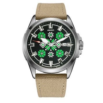 Awarder Embroidery Silver-Green Khaki Automatic 10ATM 1202-0028 фото