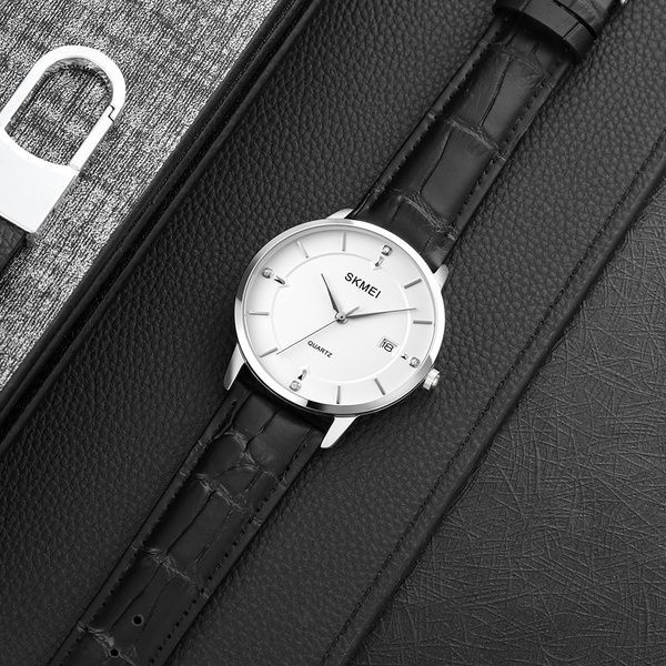 Skmei 1801LSIWT Silver-Black White Leather 1080-1632 фото