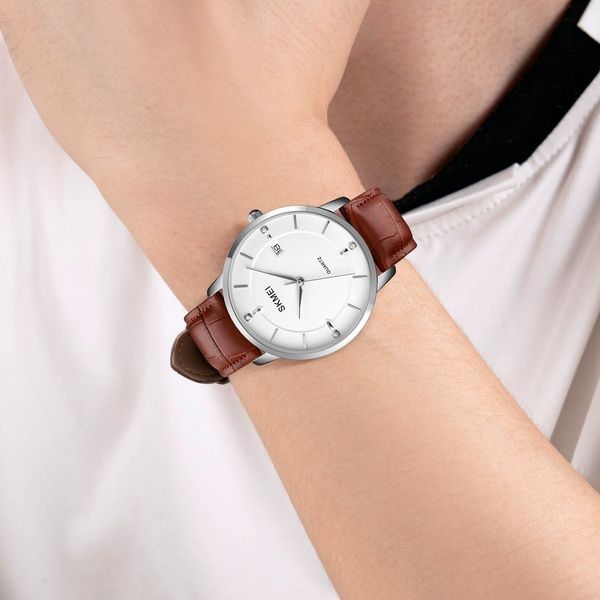 Skmei 1801LSIBN Silver-White Brown Leather 1080-1634 фото