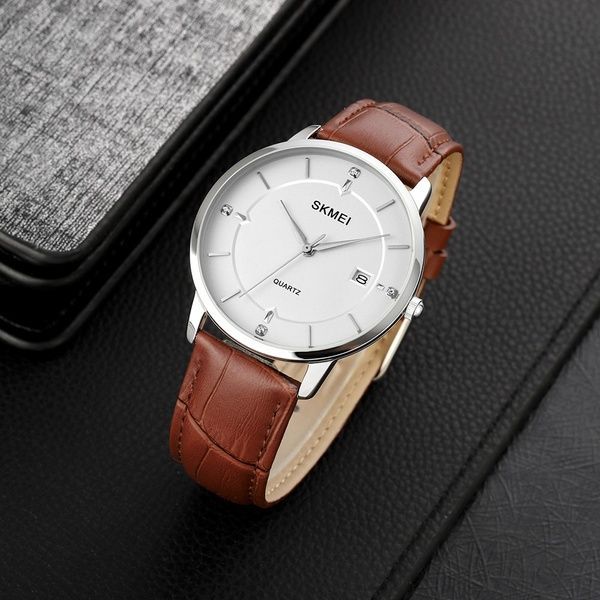Skmei 1801LSIBN Silver-White Brown Leather 1080-1634 фото
