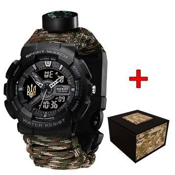 Patriot 005 Тризуб золото Чорний Паракордовий ремінець Camo Green + Коробка 1201-0404 фото