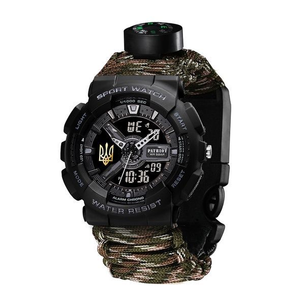 Patriot 005 Тризуб золото Чорний Паракордовий ремінець Camo Green + Коробка 1201-0404 фото