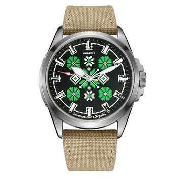 Awarder Embroidery Silver-Green Khaki Battery 10ATM 1202-0027 фото