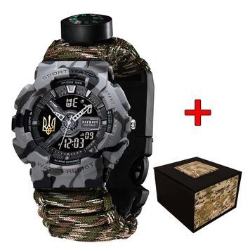 Patriot 005 Тризуб золото Сірий камуфляж Паракордовий ремінець Camo Green+Коробка 1201-0406 фото