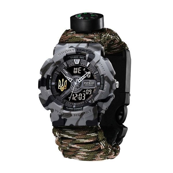 Patriot 005 Тризуб золото Сірий камуфляж Паракордовий ремінець Camo Green+Коробка 1201-0406 фото