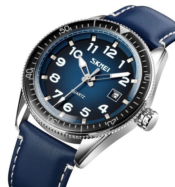 Skmei 9232LSIBU Silver-Blue-Leather Strap 1080-2347 фото