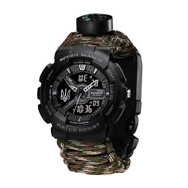 Patriot 005 Тризуб срібло Чорний Паракордовий ремінець Camo Green + Коробка. 1201-0403 фото