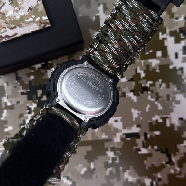 Patriot 005 Тризуб срібло Чорний Паракордовий ремінець Camo Green + Коробка. 1201-0403 фото
