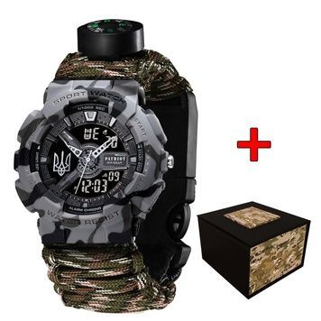 Patriot 005 Тризуб срібло Сірий камуфляж Паракордовий ремінець Camo Green + Коробк 1201-0405 фото