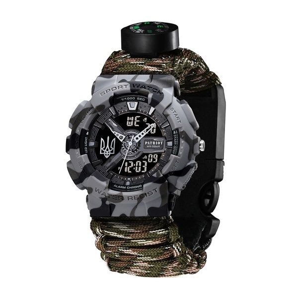 Patriot 005 Тризуб срібло Сірий камуфляж Паракордовий ремінець Camo Green + Коробк 1201-0405 фото