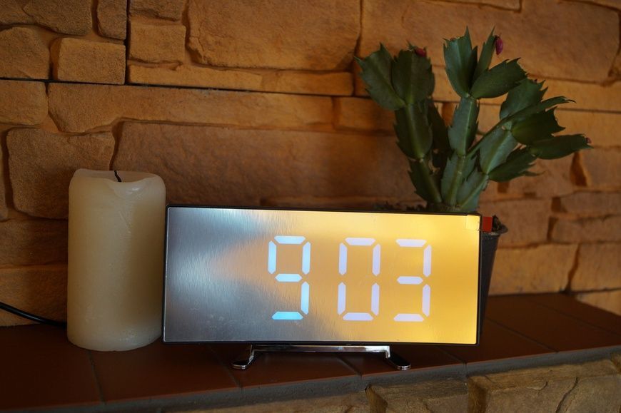Електронний настільний дзеркальний LED-годинник DT-6507 білий підсвітка 65071 фото